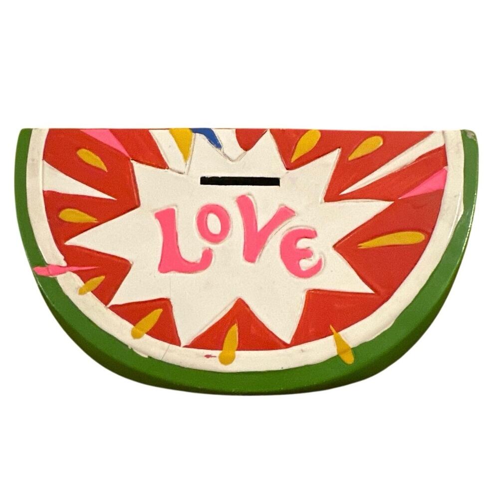 Vintage 1969 Pride Creations Coin Bank Painted Watermelon Love Groovy Hippie